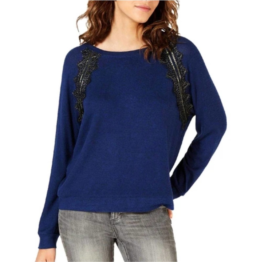 Ultra Flirt Lace Trim Pullover Sweater M